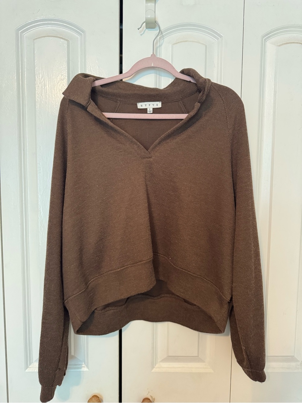 Chocolate Brown V-Neck Hooded Pullover